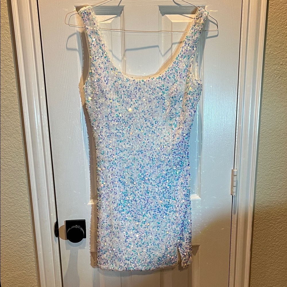 Sequin White Prom Dress